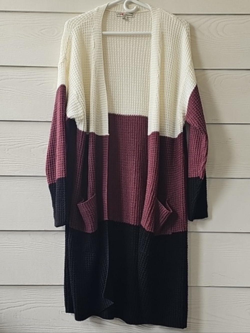 Love Change Italy Colorblock Waffle Knit Long Open Cardigan Sweater Pockets 3X